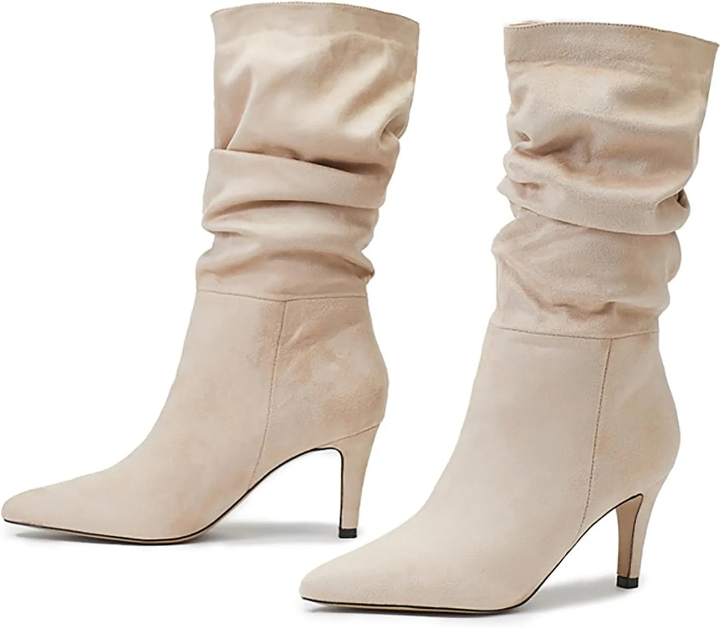 2023 Fall High Heeled Suede Mid Heeled Sexy Pointed Toe Fashion Boots Women's Shoes Women's Tall Boots Wide Calf Cowboy