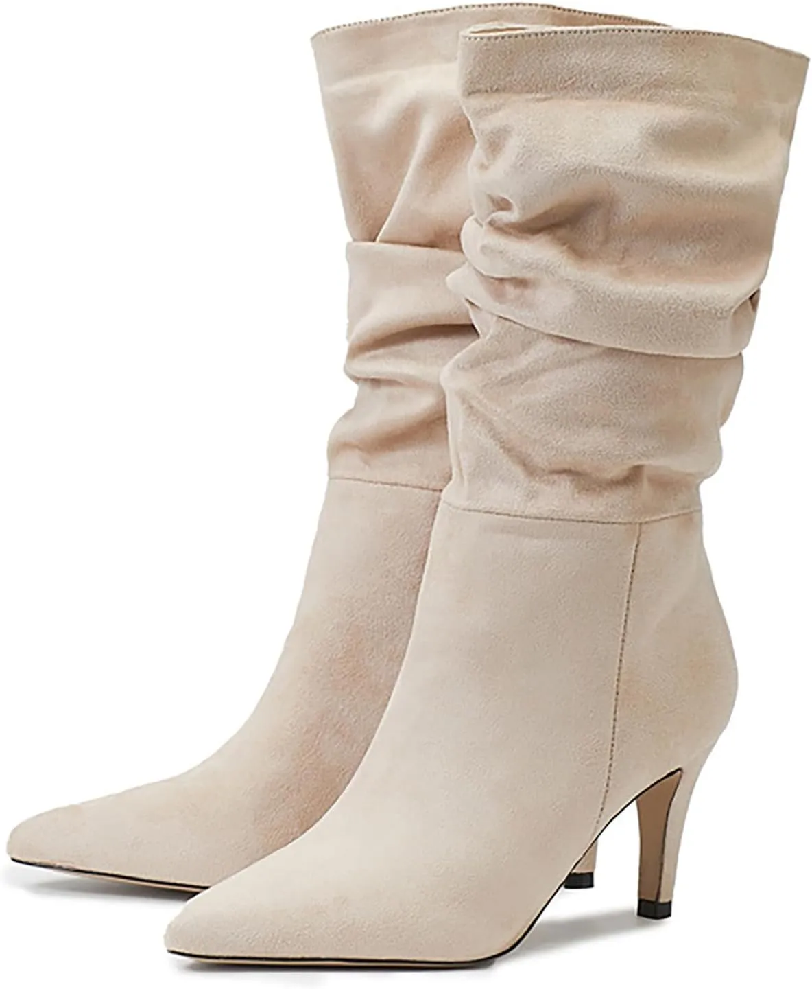 2023 Fall High Heeled Suede Mid Heeled Sexy Pointed Toe Fashion Boots Women's Shoes Women's Tall Boots Wide Calf Cowboy
