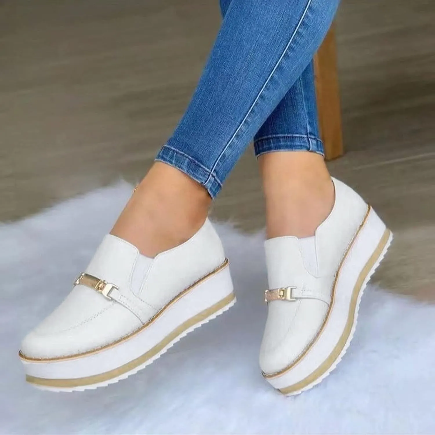 AMDBEL Sneakers for Women Trendy 2024 Slip-On Platform Loafers Casual Comfort Loafer Shoes Fashion Sneaker Walking Shoes