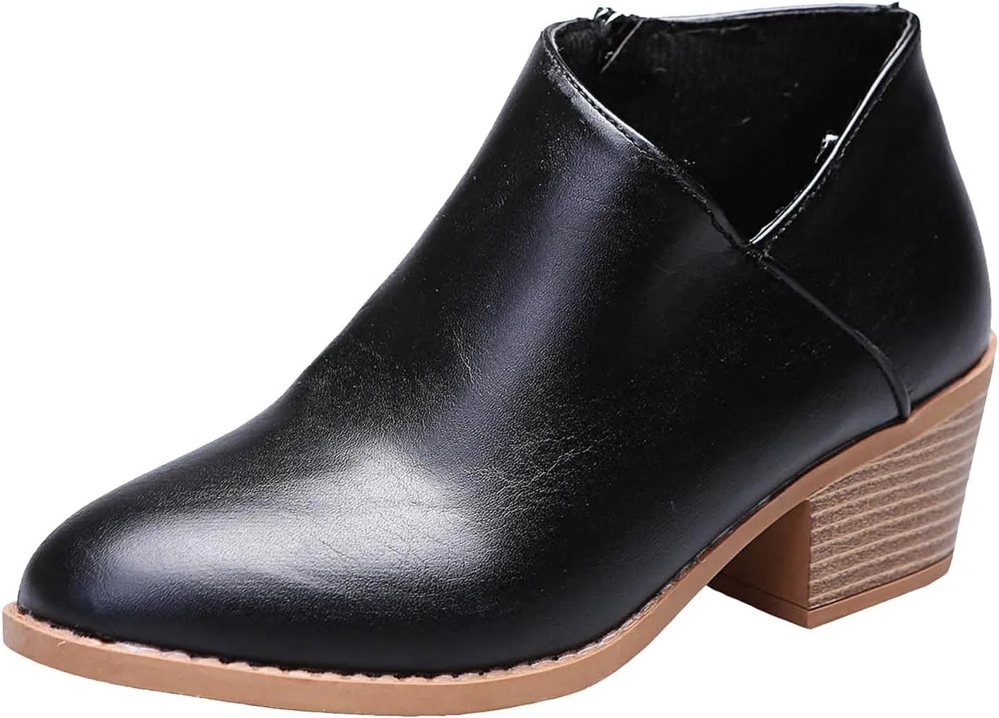 Ankle Boots for Women Women's Ankle Chelsea Pointed Toe Fall Boots Faux Leather Women Low Chunky Heeled Side Zip Booties