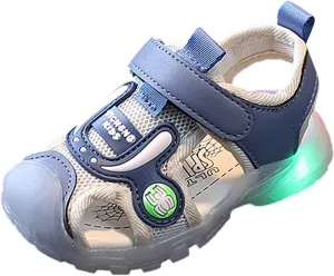 Baby Toddler Summer Sandals Boys Girls Closed Toe Outdoor Sneakers Light Up LED Non Slip Soft Sole Moccasins Girl