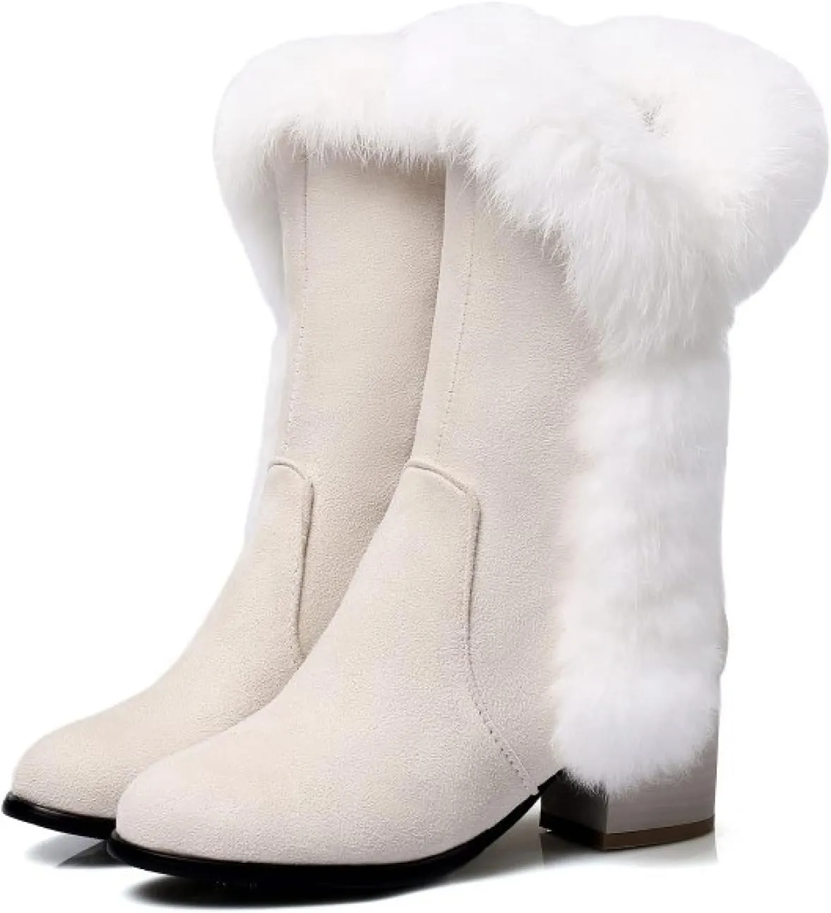 Bcshiye Women's Mid Calf Boots,Winter Wide Mid-Calf Snow Boots Fashion Furry Warm Comfort High Heels Dress Party Boots
