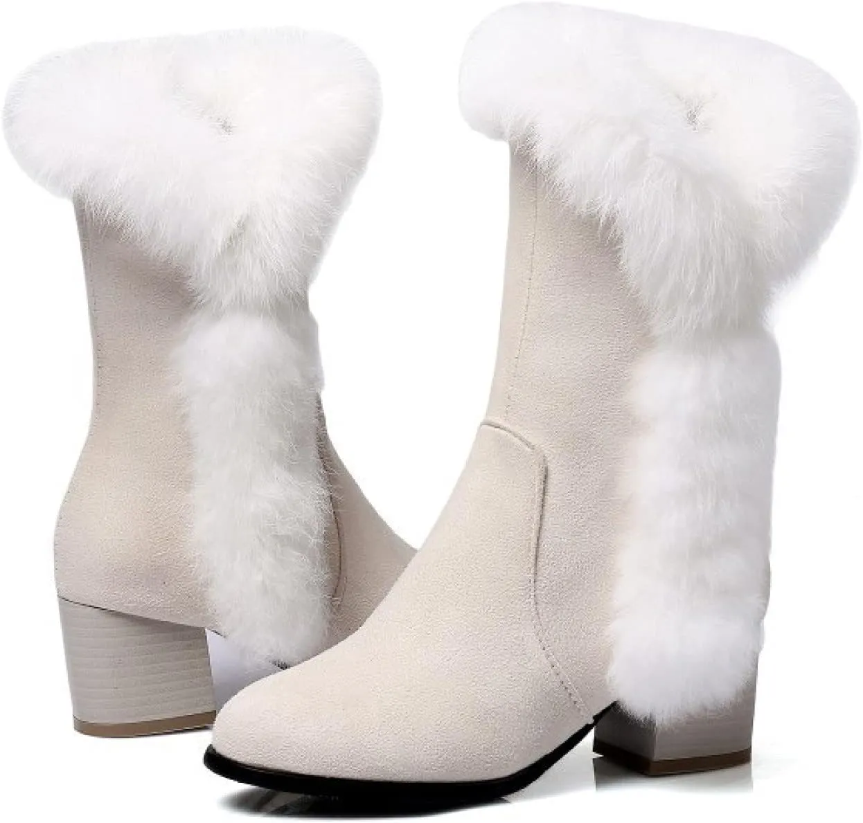Bcshiye Women's Mid Calf Boots,Winter Wide Mid-Calf Snow Boots Fashion Furry Warm Comfort High Heels Dress Party Boots