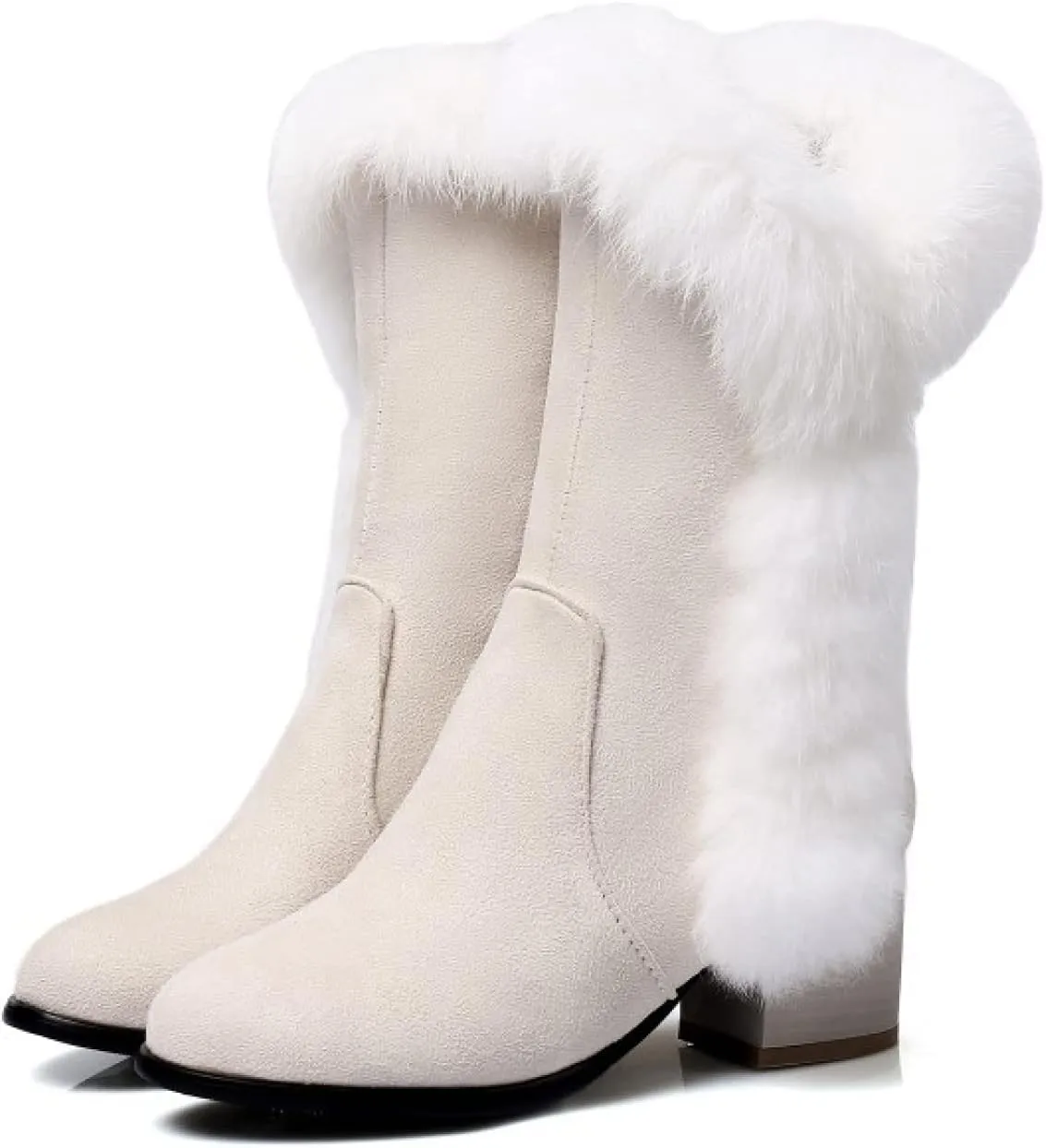 Bcshiye Women's Mid Calf Boots,Winter Wide Mid-Calf Snow Boots Fashion Furry Warm Comfort High Heels Dress Party Boots