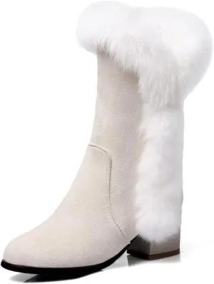 Bcshiye Women's Mid Calf Boots,Winter Wide Mid-Calf Snow Boots Fashion Furry Warm Comfort High Heels Dress Party Boots