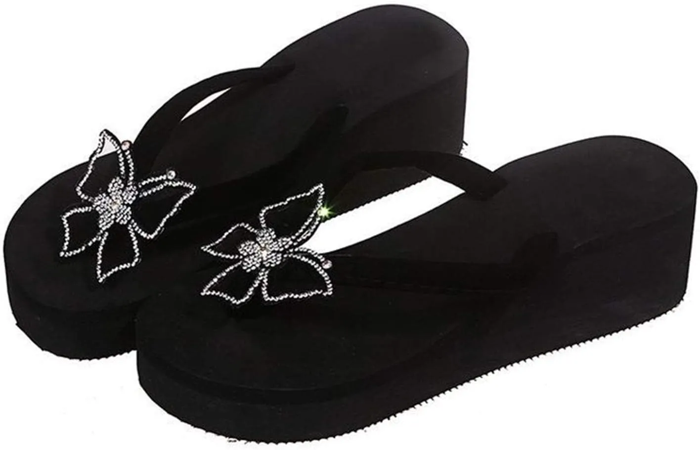 Black Sandals Women Platform Ladies Fashion Summer Flip Flops Casual Rhinestone Butterfly Sandals