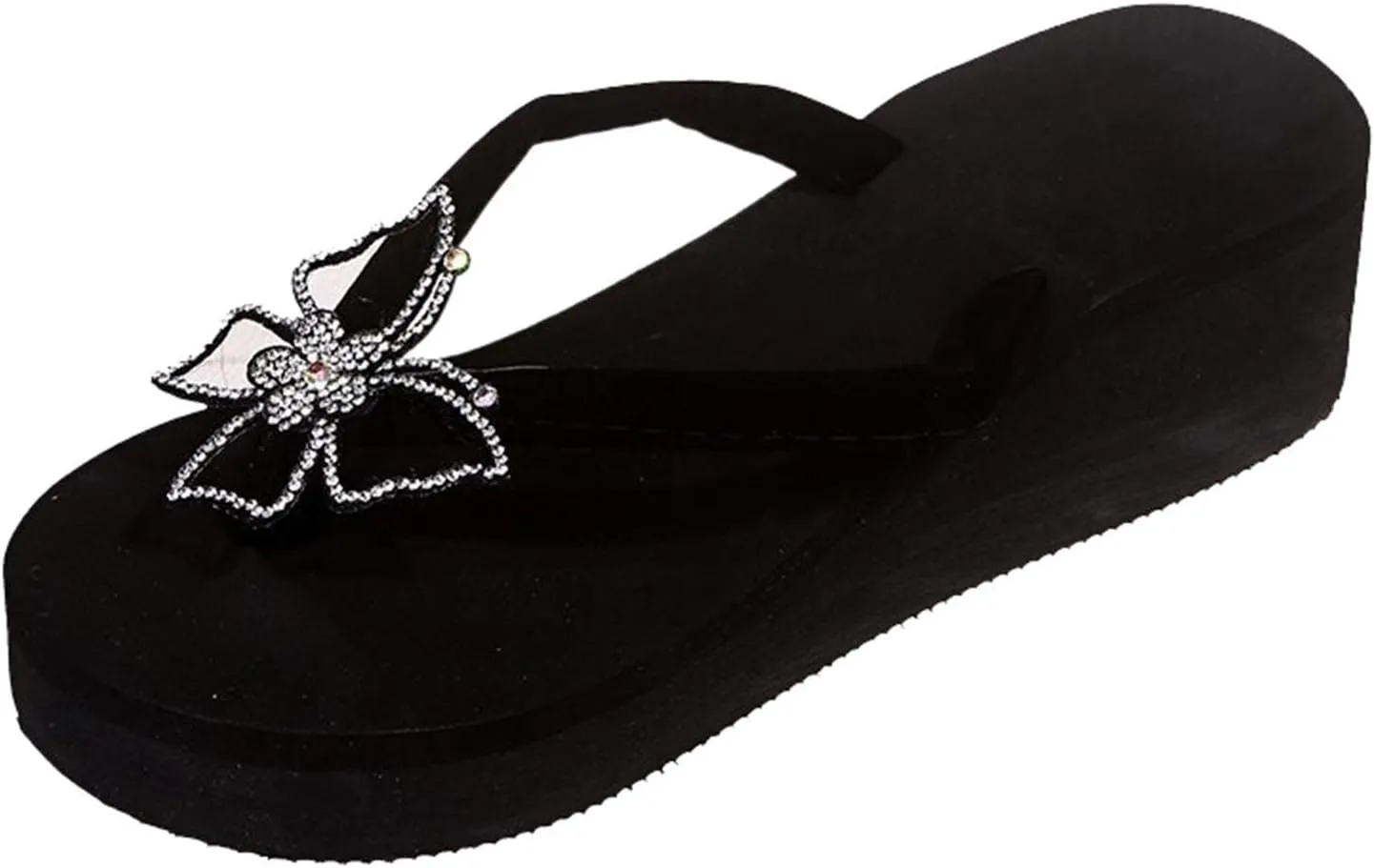 Black Sandals Women Platform Ladies Fashion Summer Flip Flops Casual Rhinestone Butterfly Sandals