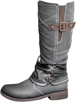 Boots For Women Knee High Wide Calf Leather Combat Boots Side Zipper Military Shoes Motorcycle Riding Biker Boots