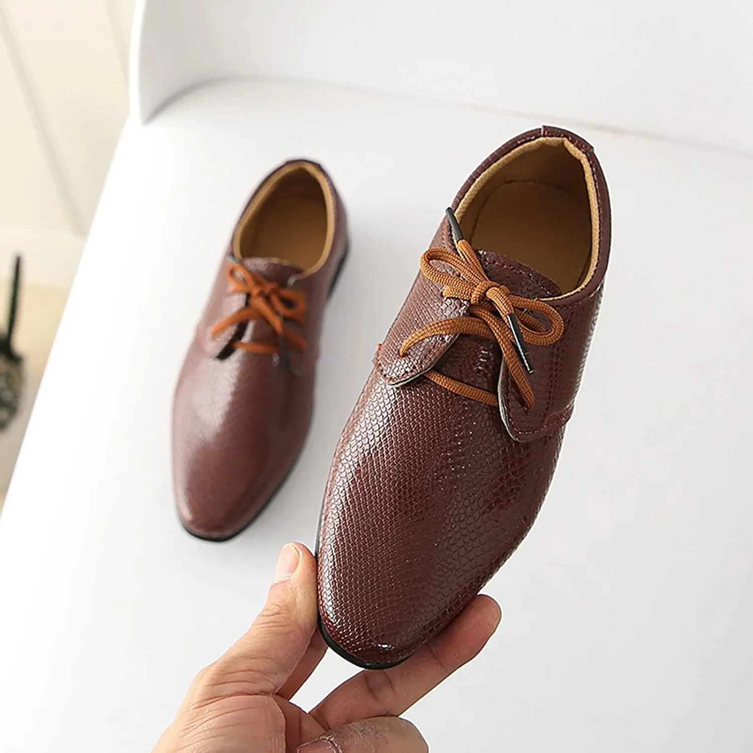 Boys Derb𝐲 Leather Formal Dress Shoes Pointed Toe Oxford Lace Up Wedding Party Performance Prom Footwear for Baby
