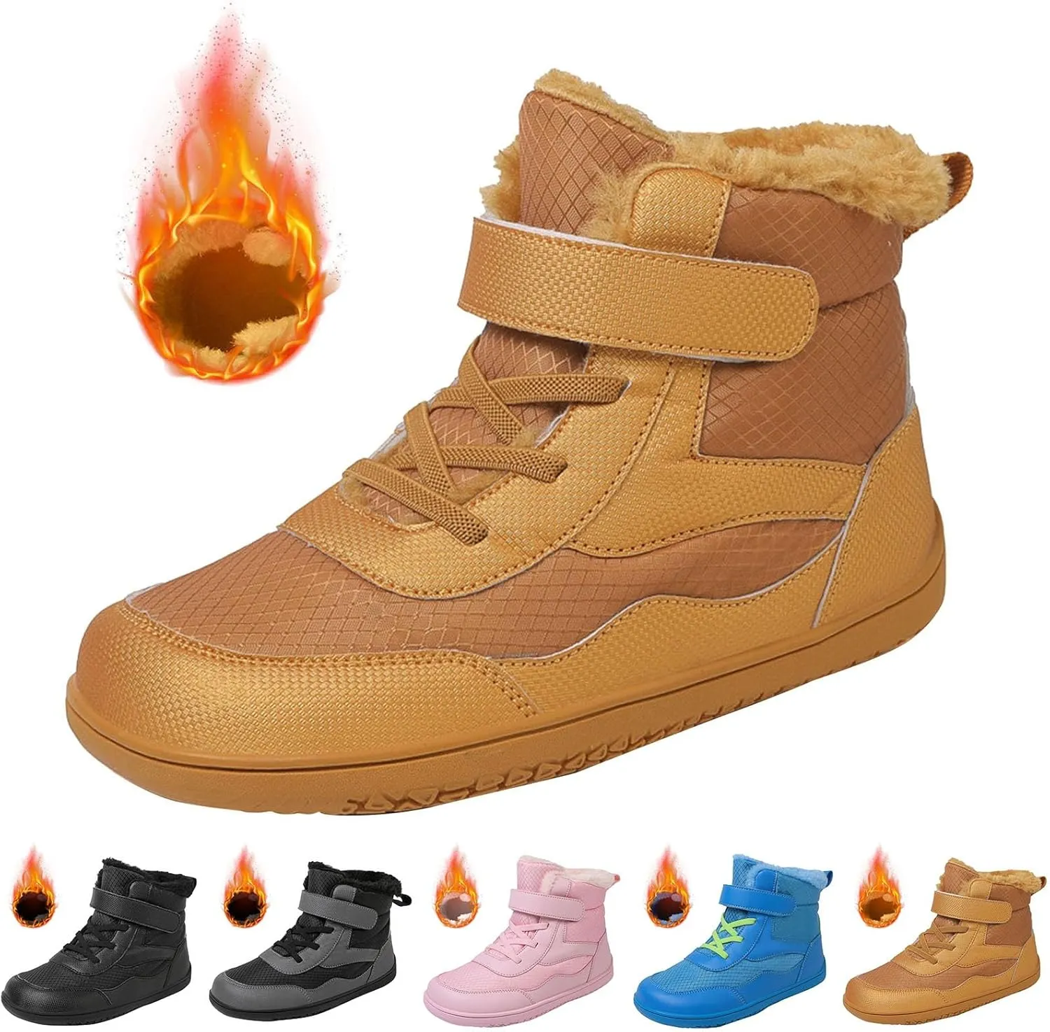 Boys Girls Barefoot Winter Boots with Wide Toe Box Slip Drop Sole Ankle Winter Snow Boots for Mud Boots for Boys