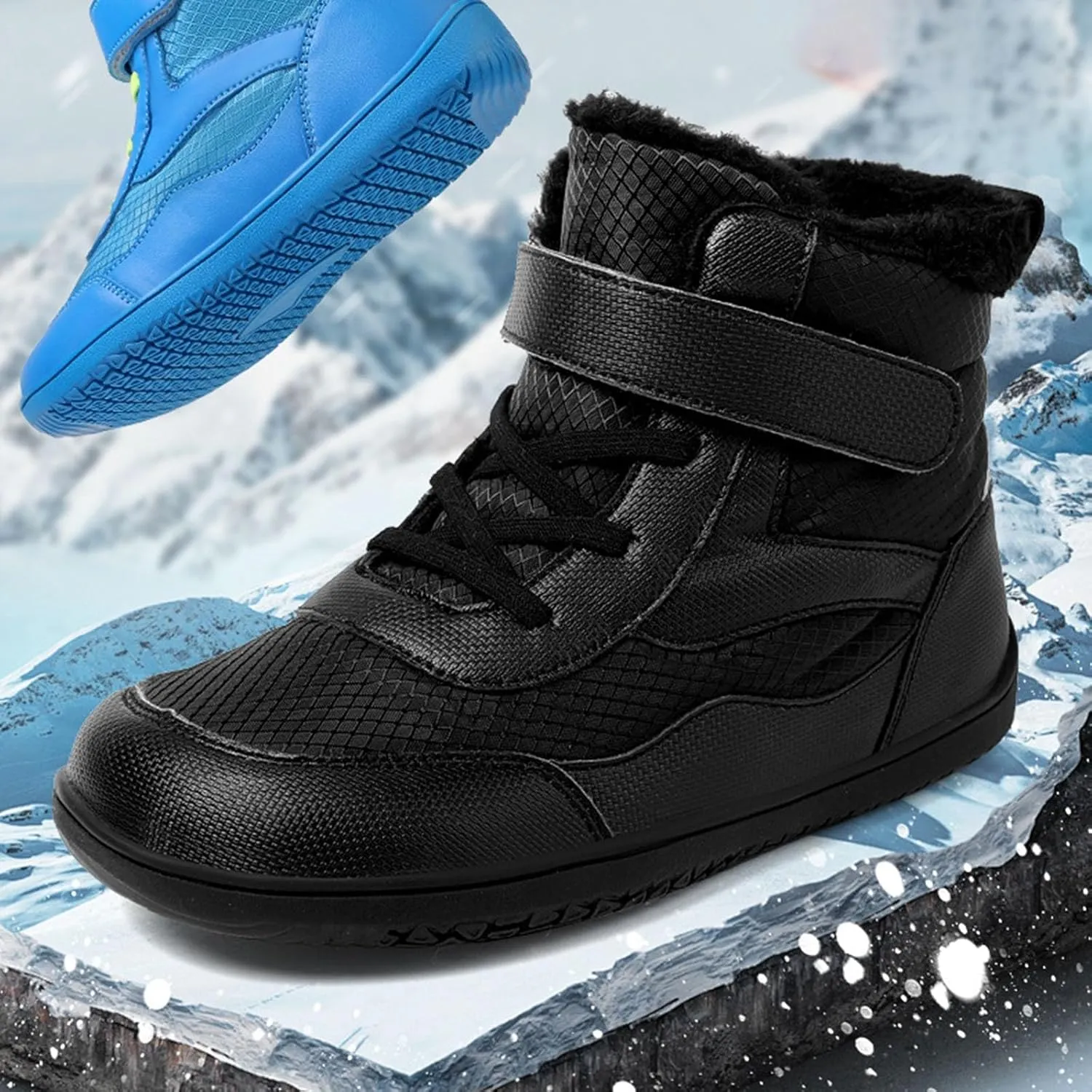 Boys Girls Barefoot Winter Boots with Wide Toe Box Slip Drop Sole Ankle Winter Snow Boots for Mud Boots for Boys