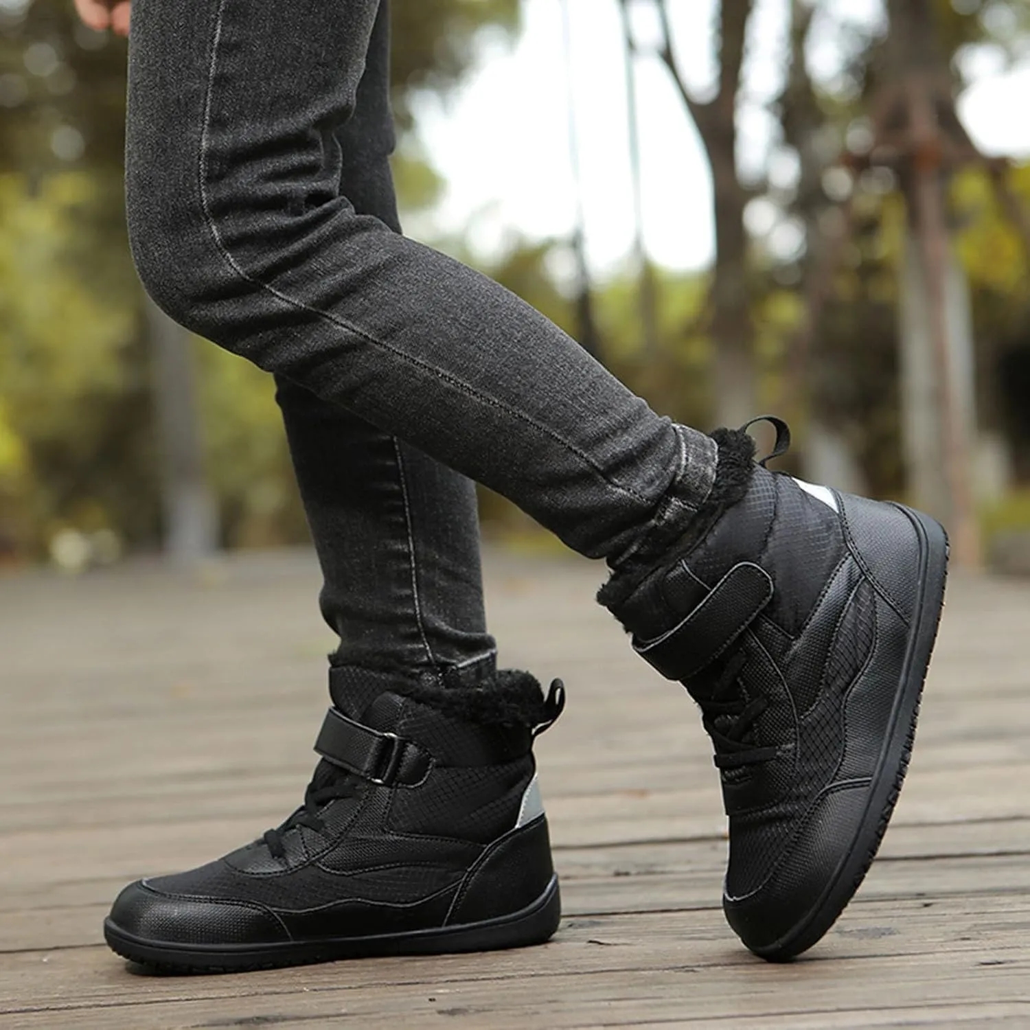 Boys Girls Barefoot Winter Boots with Wide Toe Box Slip Drop Sole Ankle Winter Snow Boots for Mud Boots for Boys