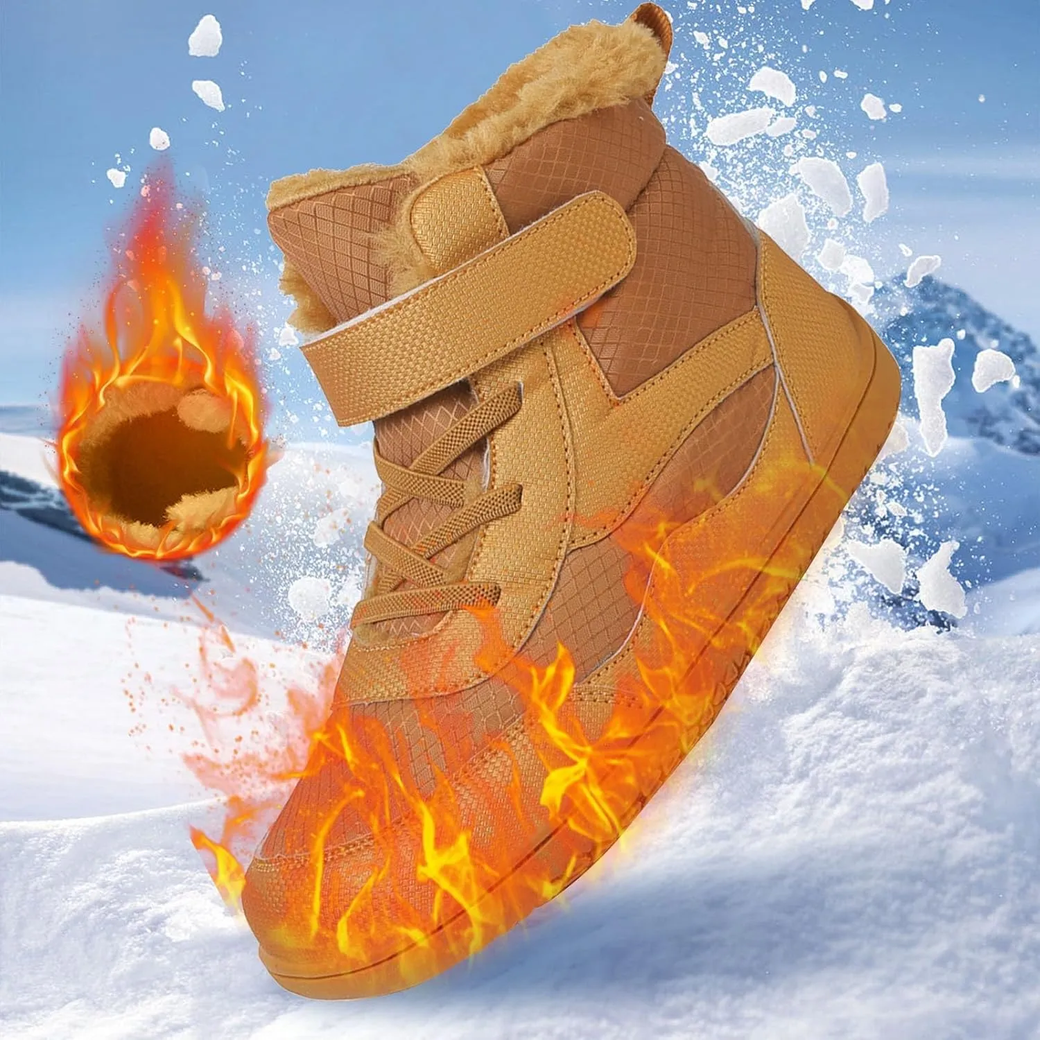 Boys Girls Barefoot Winter Boots with Wide Toe Box Slip Drop Sole Ankle Winter Snow Boots for Mud Boots for Boys
