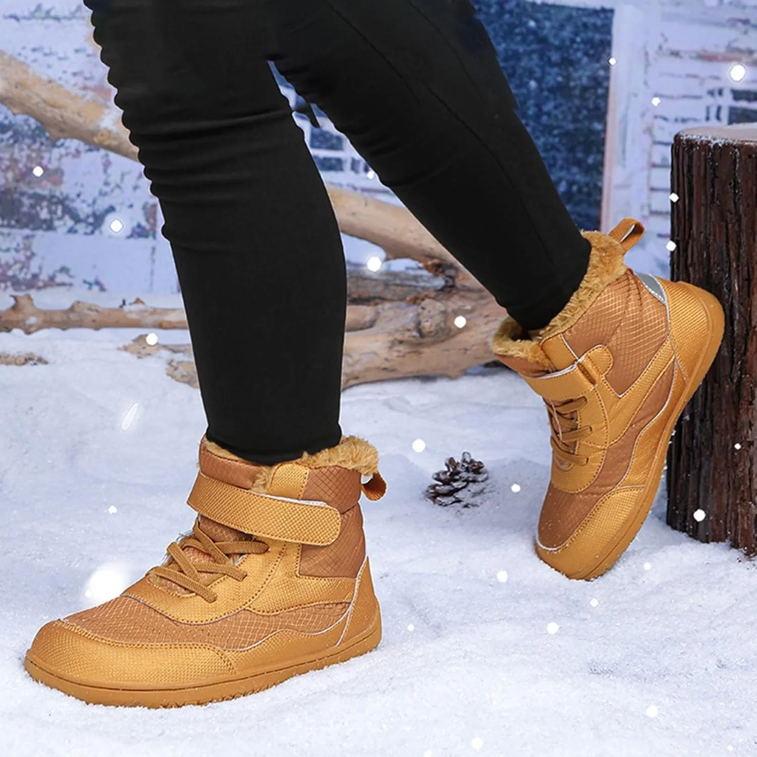 Boys Girls Barefoot Winter Boots with Wide Toe Box Slip Drop Sole Ankle Winter Snow Boots for Mud Boots for Boys