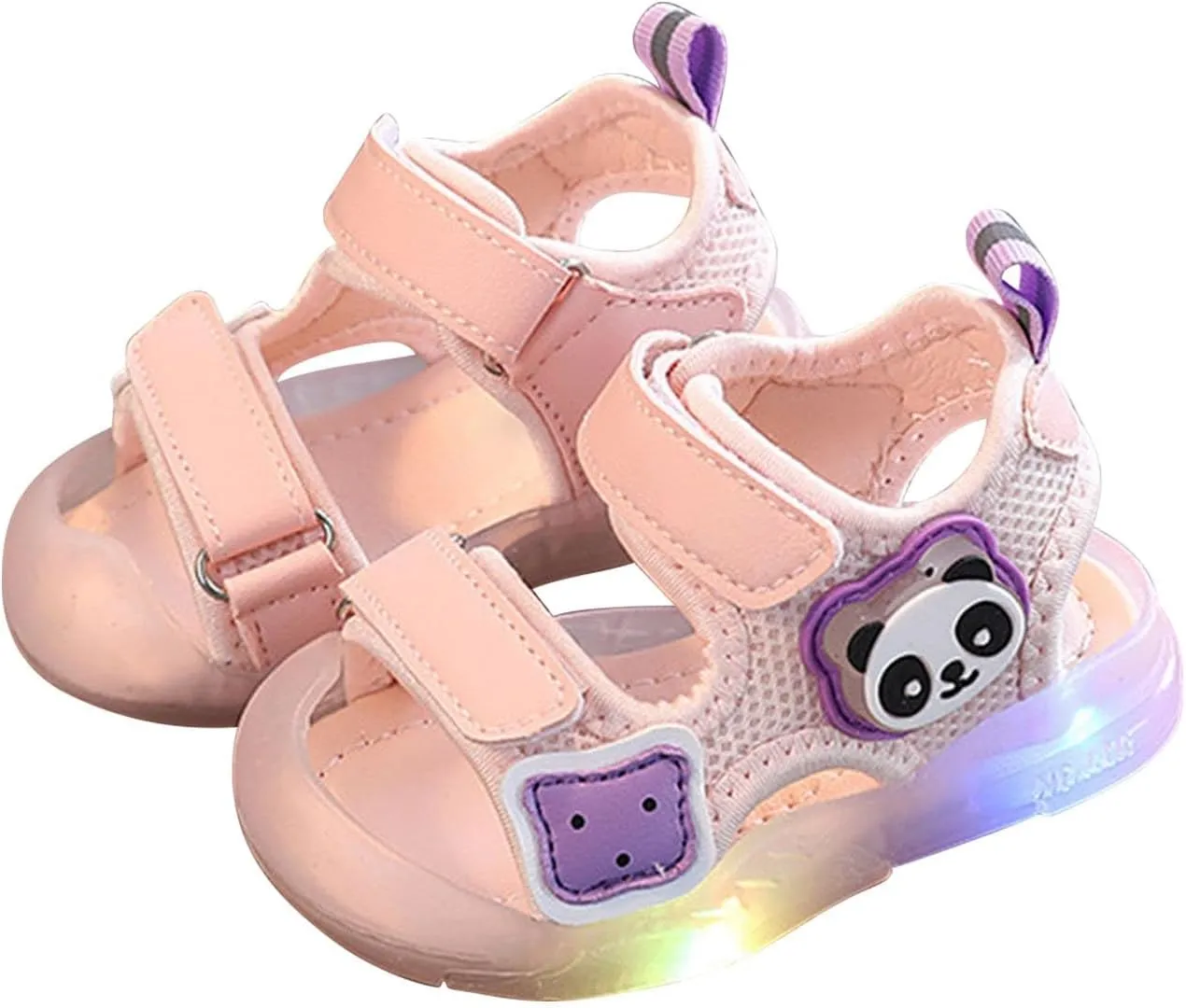 Boys Girls Walking Shoes Light up LED Sports Sandal Kids Breathable Soft Sole Slides with Hook Loop Strapped Shoes