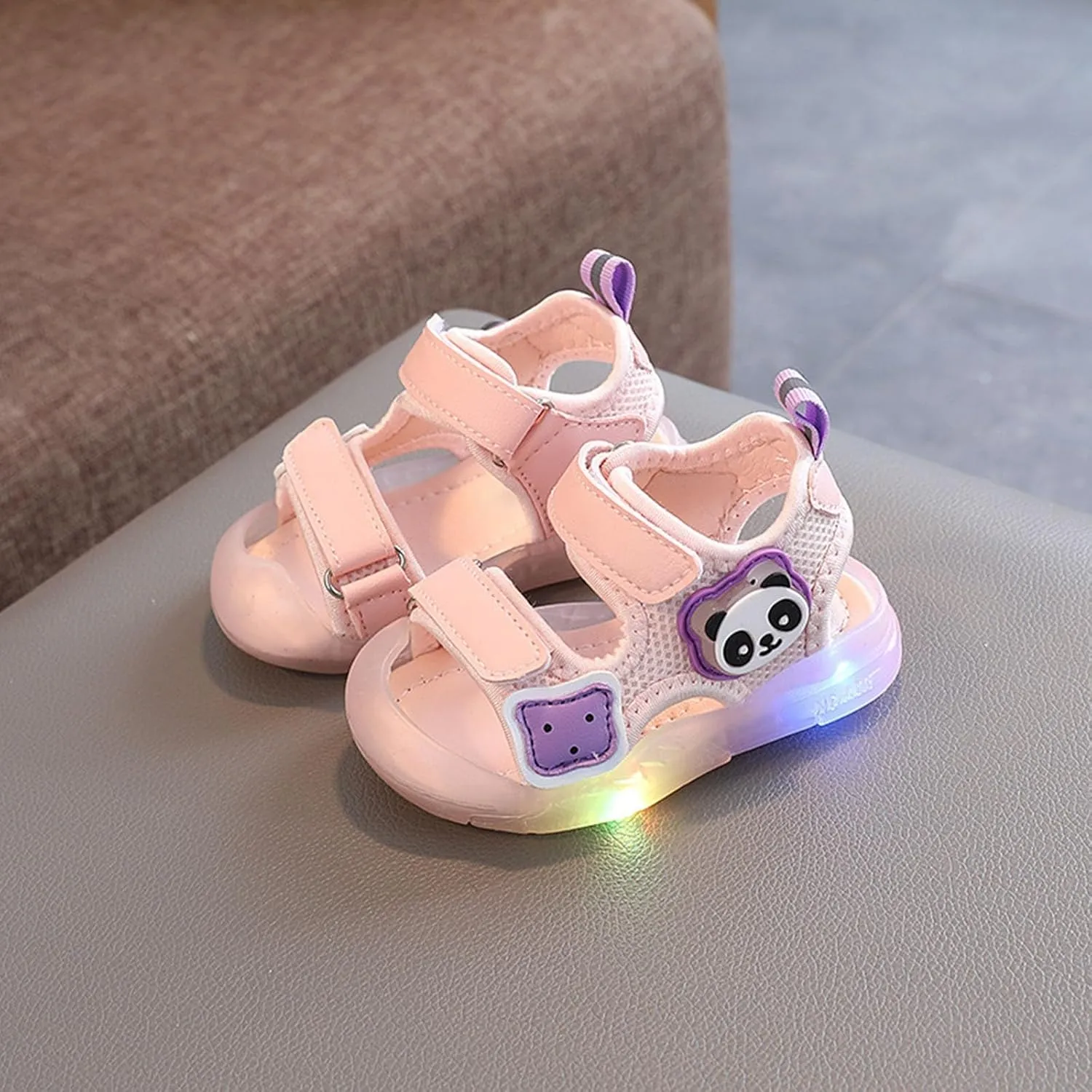 Boys Girls Walking Shoes Light up LED Sports Sandal Kids Breathable Soft Sole Slides with Hook Loop Strapped Shoes