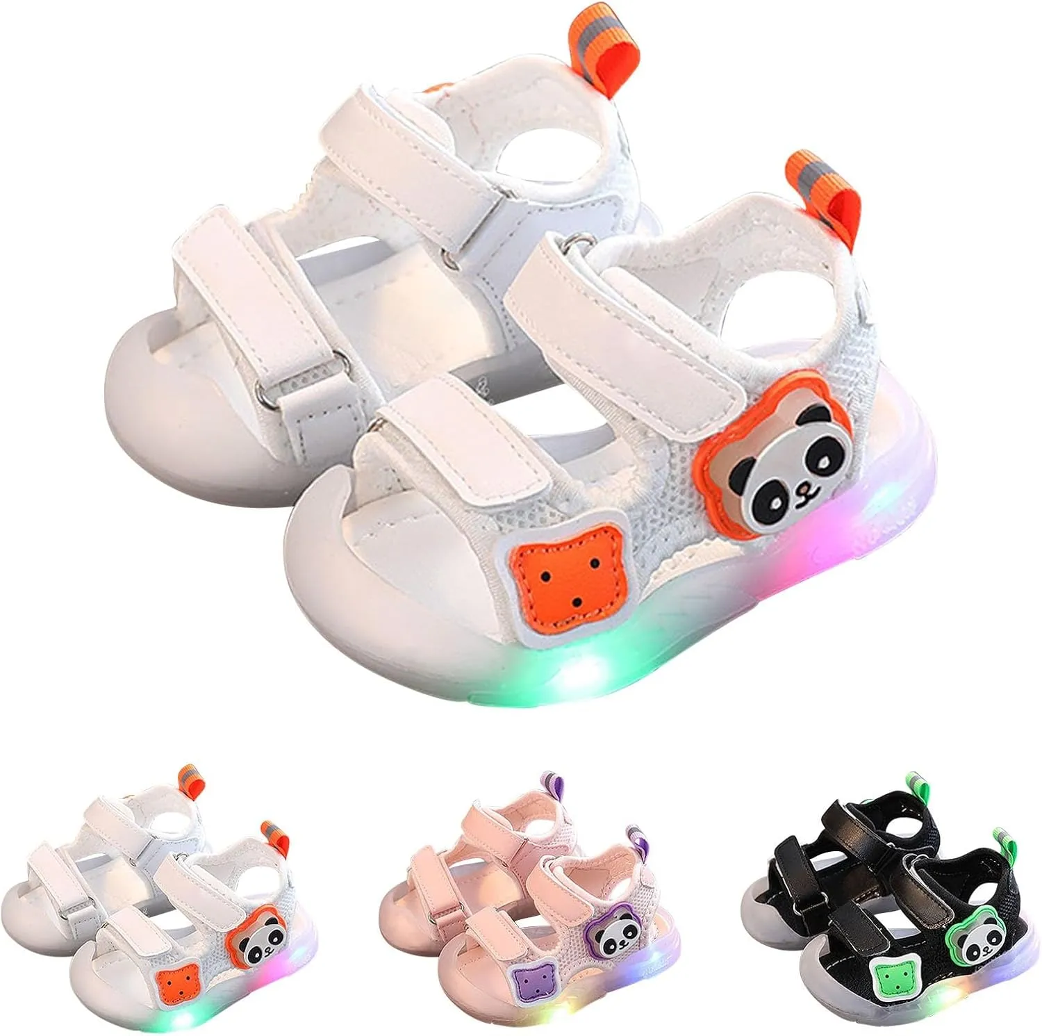 Boys Girls Walking Shoes Light up LED Sports Sandal Kids Breathable Soft Sole Slides with Hook Loop Strapped Shoes