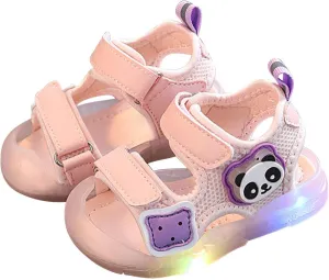 Boys Girls Walking Shoes Light up LED Sports Sandal Kids Breathable Soft Sole Slides with Hook Loop Strapped Shoes