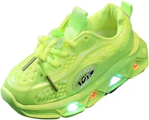 Boys Light Up Shoes LED Flashing Lightweight Mesh Breathable Adorable Solid Color Running Sneakers for Toddler (Green, 6 Infant)