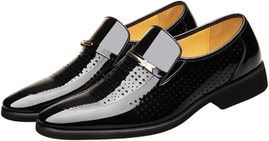 Breathable Hollow Pointed Toe Formal Shoes Business Wedding Work Oxford Formal Shoes Men's Classic Lace Up Oxfords Dress Shoes Patent Leather Tuxedo