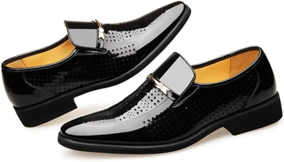 Breathable Hollow Pointed Toe Formal Shoes Business Wedding Work Oxford Formal Shoes Men's Classic Lace Up Oxfords Dress Shoes Patent Leather Tuxedo