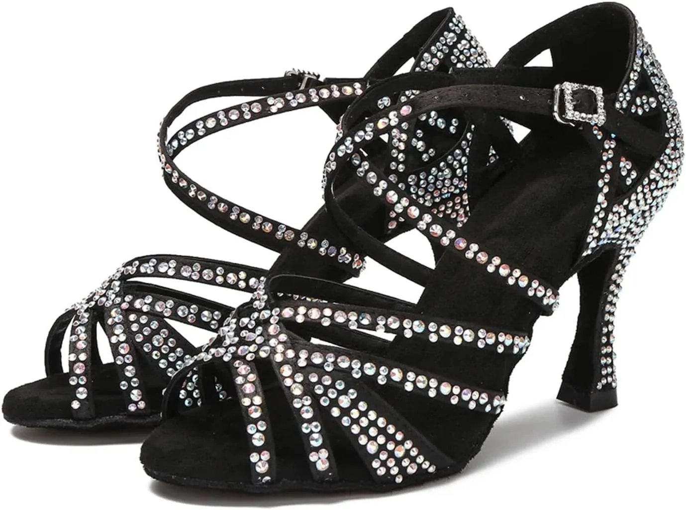 Bridal Rhinestone Sandals - Tango Salsa Soft Sole Dance Heels (8.5CM/3.35")