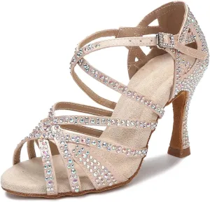 Bridal Rhinestone Sandals - Tango Salsa Soft Sole Dance Heels (8.5CM/3.35")