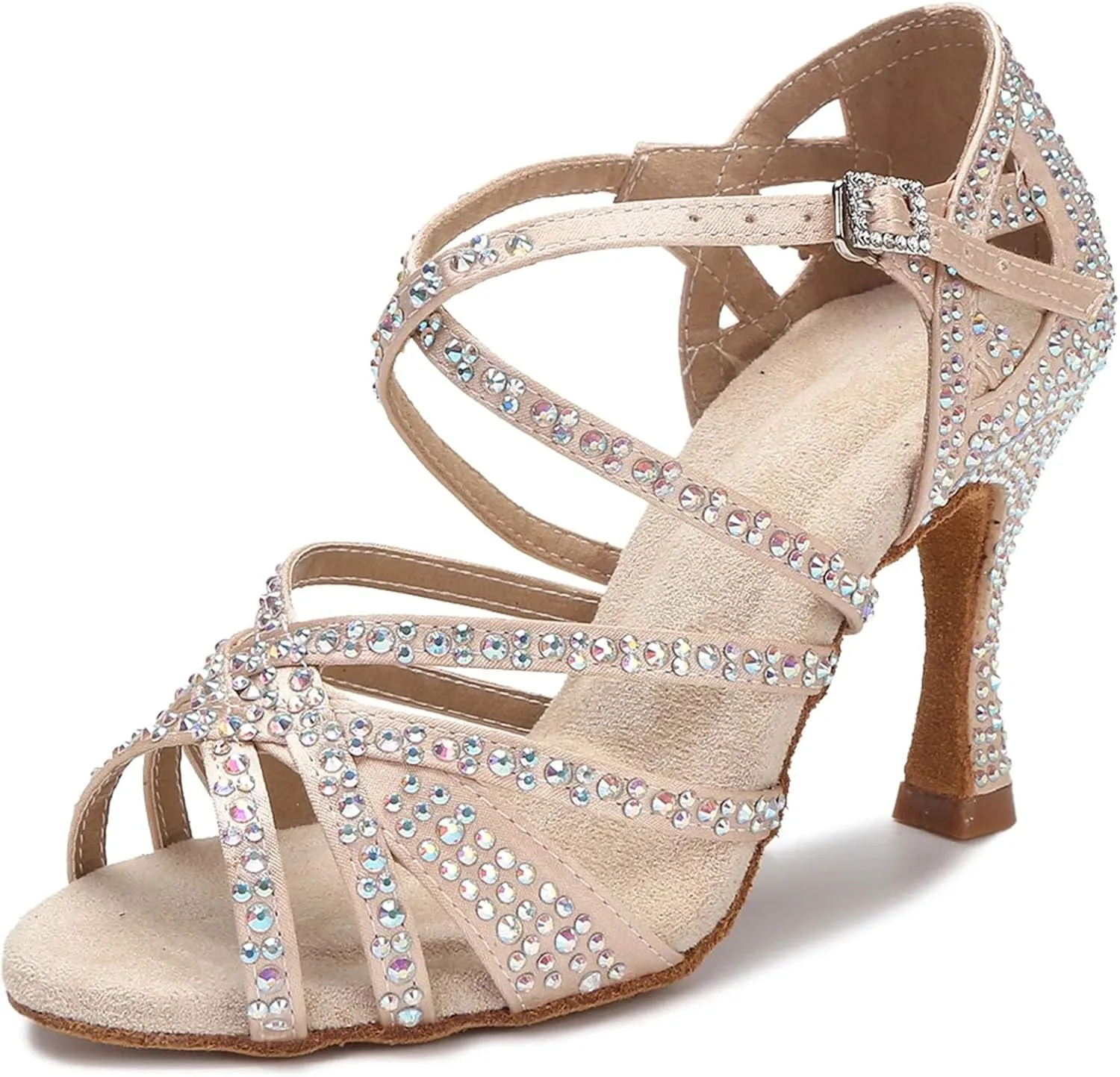 Bridal Rhinestone Sandals - Tango Salsa Soft Sole Dance Heels (8.5CM/3.35")