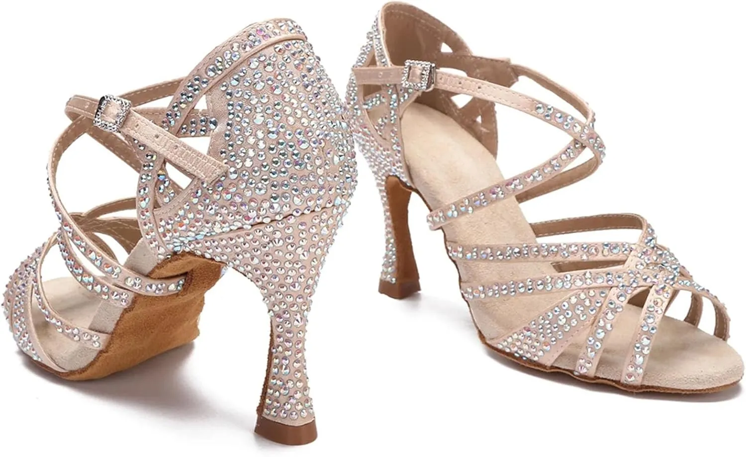 Bridal Rhinestone Sandals - Tango Salsa Soft Sole Dance Heels (8.5CM/3.35")