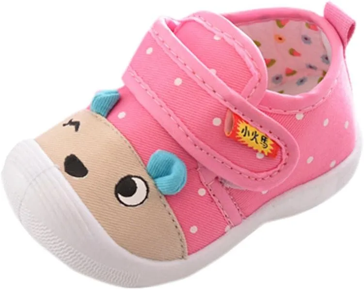 Cartoon Sole Squeaky Soft Slip On Shoes - Girls & Boys Baby Kids (Pink, 6-12 Months)