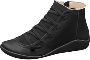 Cathalem Boots for Women, 2024 New Orthopedic Ankle Boots Arch Support Leather Comfortable Side Zip Wedge Booties