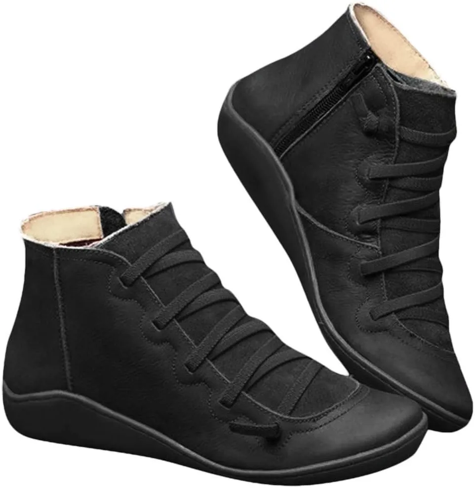 Cathalem Boots for Women, 2024 New Orthopedic Ankle Boots Arch Support Leather Comfortable Side Zip Wedge Booties
