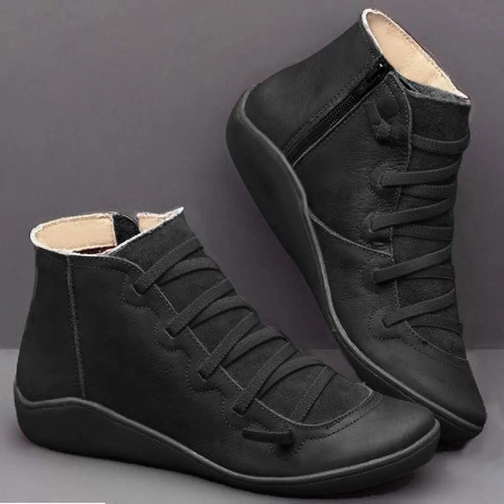 Cathalem Boots for Women, 2024 New Orthopedic Ankle Boots Arch Support Leather Comfortable Side Zip Wedge Booties