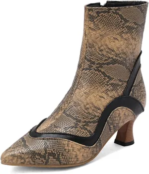 Cathalem Womens Kitten Heel Ankle Boots Stiletto Pointed Toe Metal Buckle Strap Side Zipper Leather Fall Booties