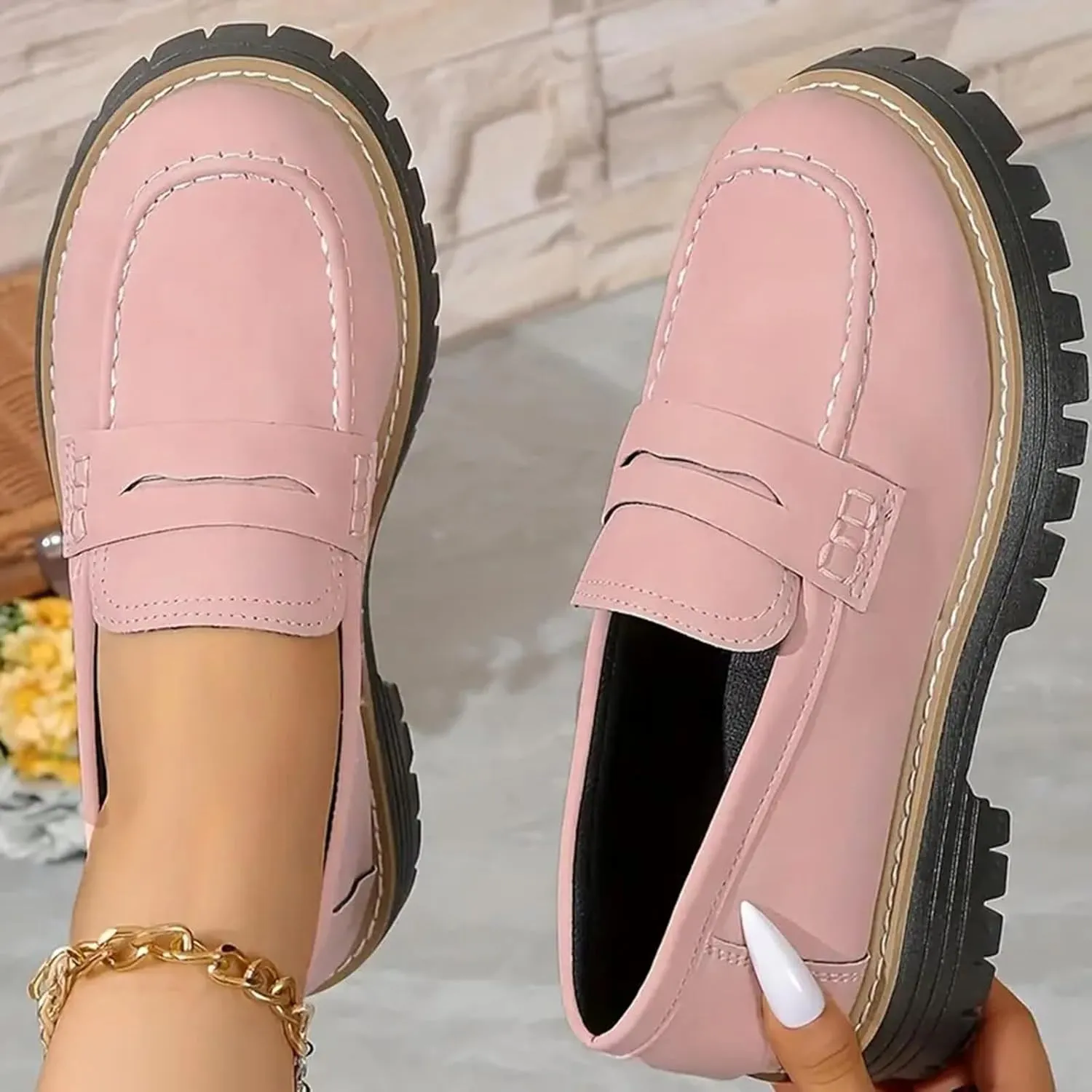 Chunky Business Casual Shoes for Women Comfort Orthopedic Shoes Suede Lug Sole Work Shoes Elegant Dress Shoes