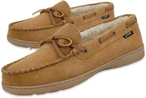 Clarks Mens Suede Leather Moccasin Slipper 22SH-011 - Faux Fur Lining Cushion Comfort Insole - Indoor Outdoor Slippers For Men (10 M US, Cinnamon)