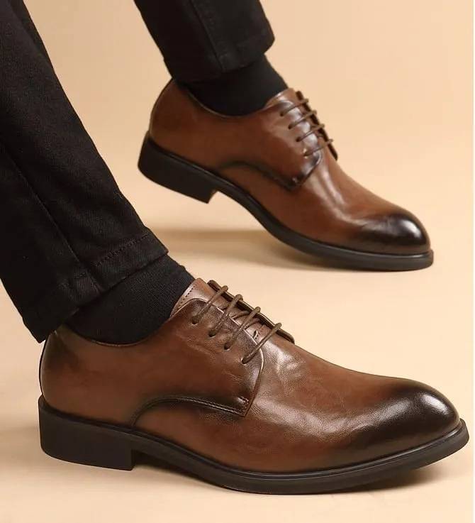 Classic Men's Leather Dress Shoes Modern Wingtip Oxfords Formal Lace Up Derby Shoes for Men