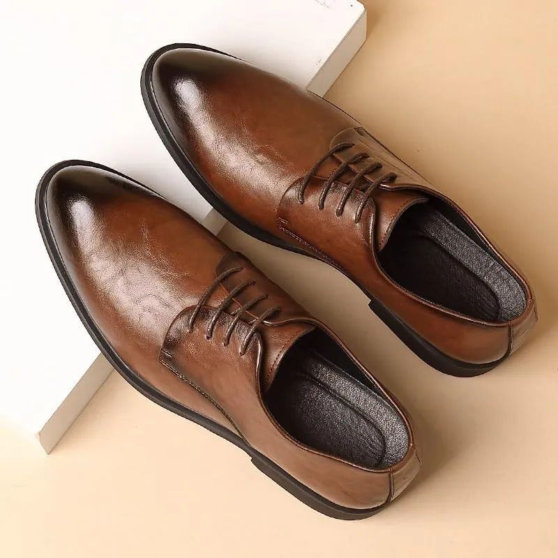 Classic Men's Leather Dress Shoes Modern Wingtip Oxfords Formal Lace Up Derby Shoes for Men