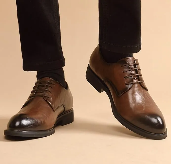 Classic Men's Leather Dress Shoes Modern Wingtip Oxfords Formal Lace Up Derby Shoes for Men
