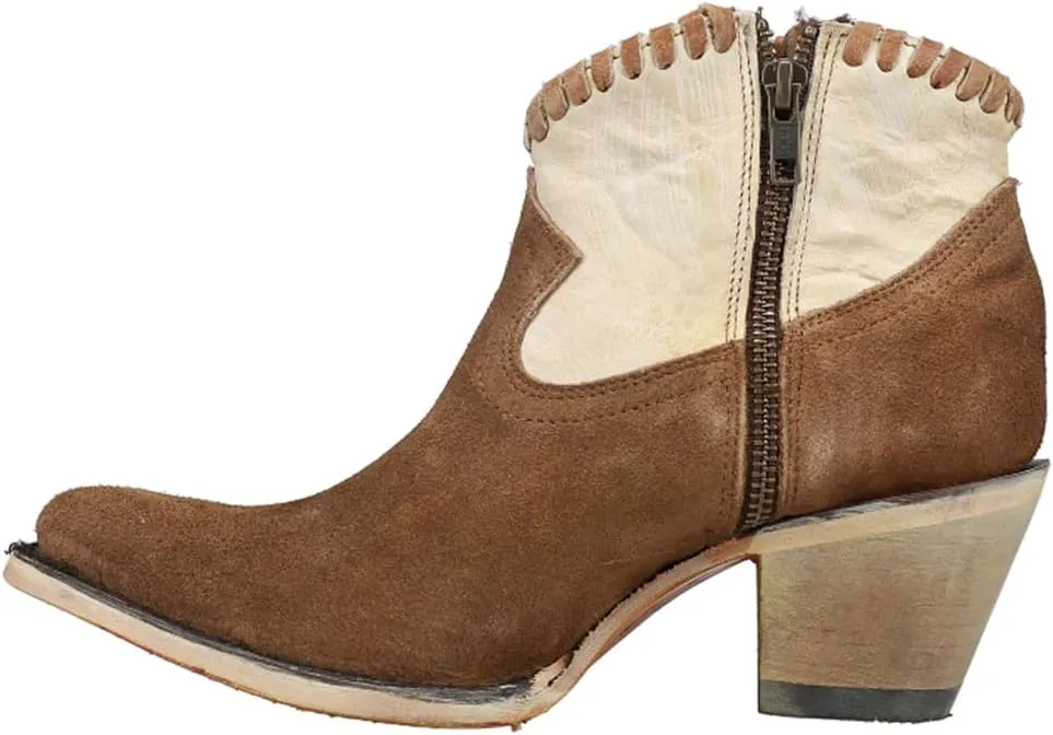 Corral Boots Womens Sand And Brown Woven Round Toe Zippered Casual Boots Ankle Mid Heel 2-3" - Brown