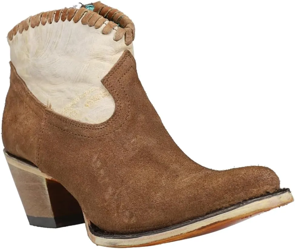 Corral Boots Womens Sand And Brown Woven Round Toe Zippered Casual Boots Ankle Mid Heel 2-3" - Brown