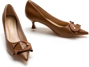 C.PARAVANO Brown Low Kitten Heels for Women - Party Shoes, Short Pumps (C-Brown, Size 6.5)