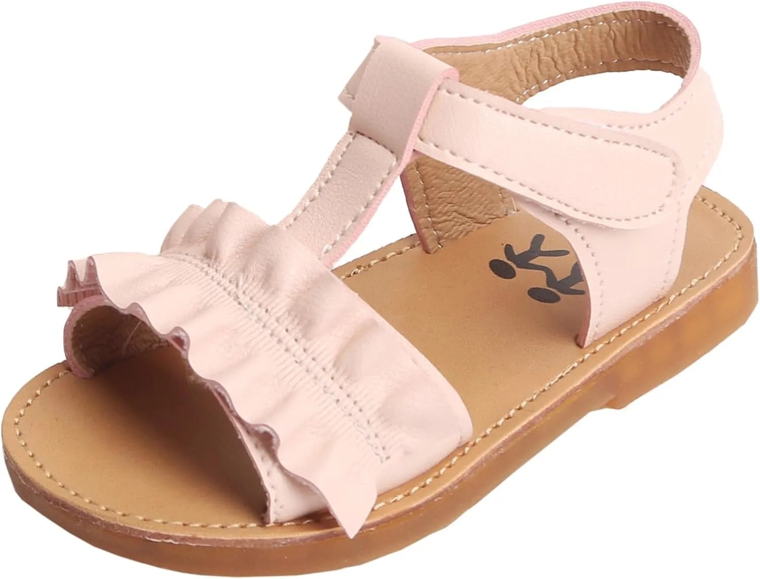 DADAWEN Girl's Summer Beach Water Sandals Soft Sole T-Strap Flat Sandal (Toddler/Little Kid)