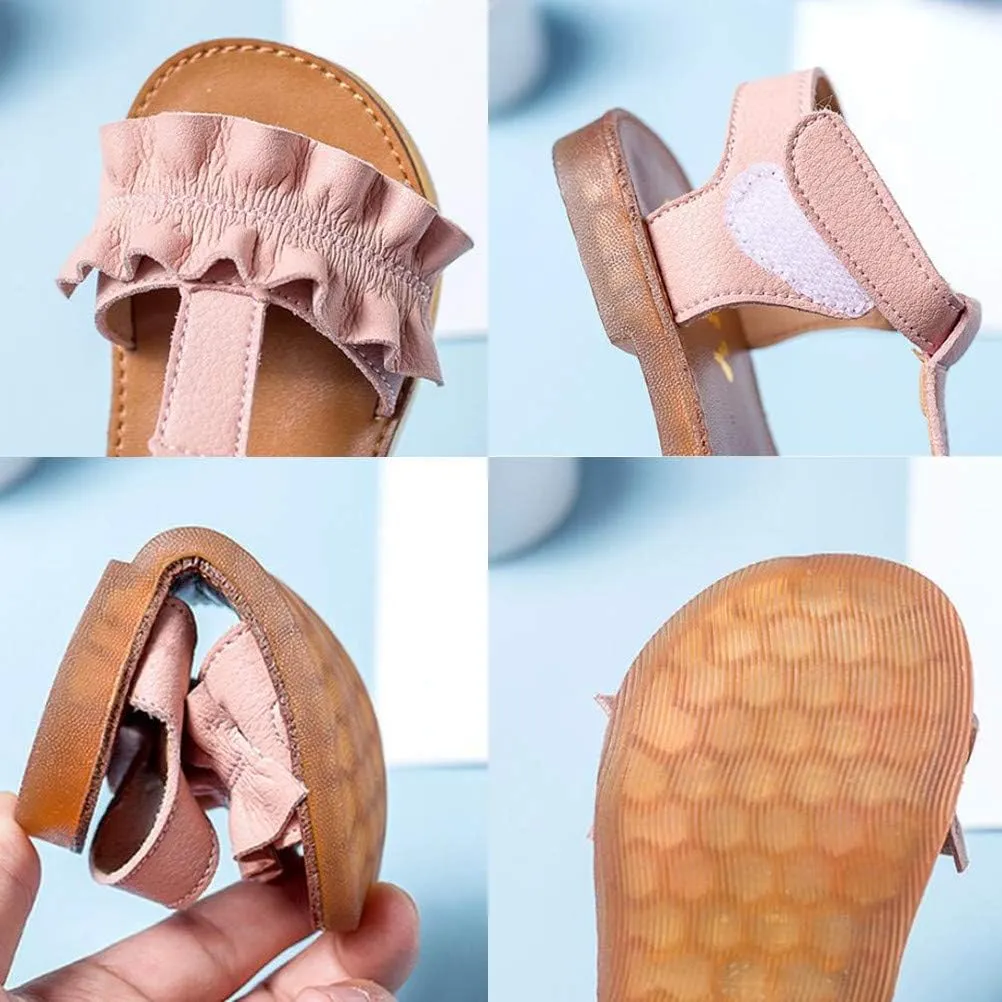 DADAWEN Girl's Summer Beach Water Sandals Soft Sole T-Strap Flat Sandal (Toddler/Little Kid)