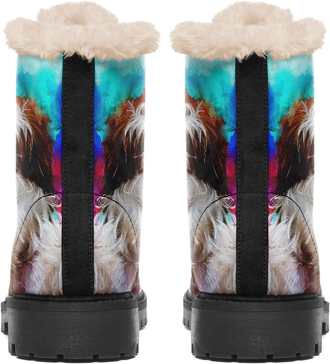 Dog Print Winter Boots for Women, Fashion Anti-slip Fur Lined Warm Snow Boots Waterproof Outdoor Hiking Boots