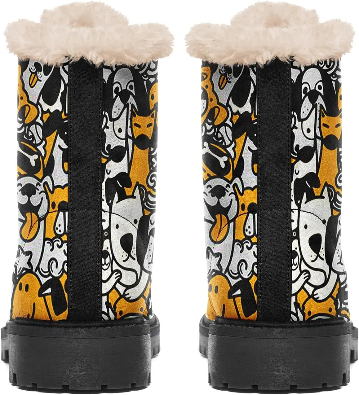 Dog Print Winter Boots for Women, Fashion Anti-slip Fur Lined Warm Snow Boots Waterproof Outdoor Hiking Boots