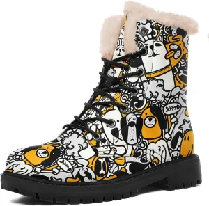 Dog Print Winter Boots for Women, Fashion Anti-slip Fur Lined Warm Snow Boots Waterproof Outdoor Hiking Boots