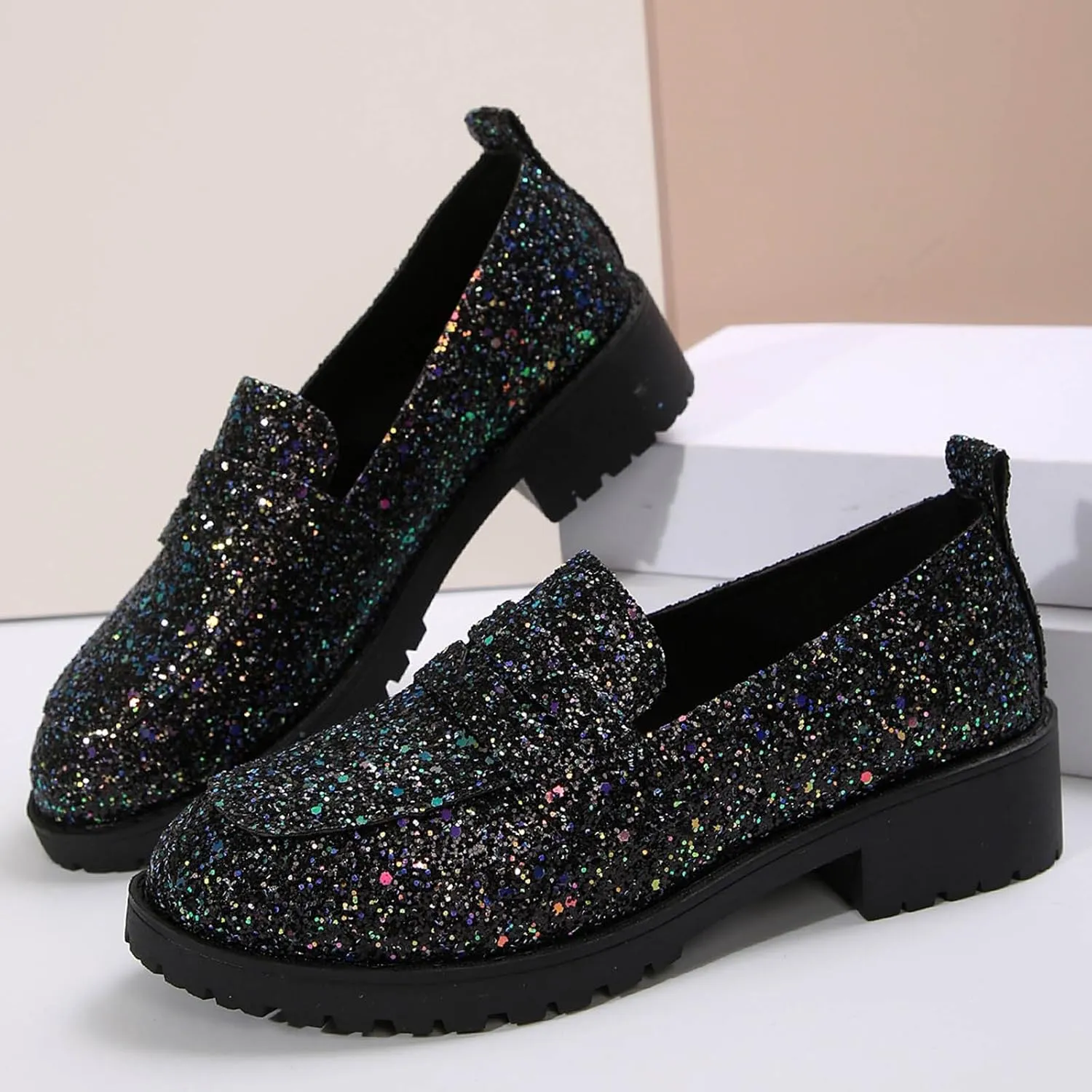 Dress Shoes Women Comfort Rhinestone Loafers Dressy Flats Shoe Casual Penny Loafers Slip On Work Shoes