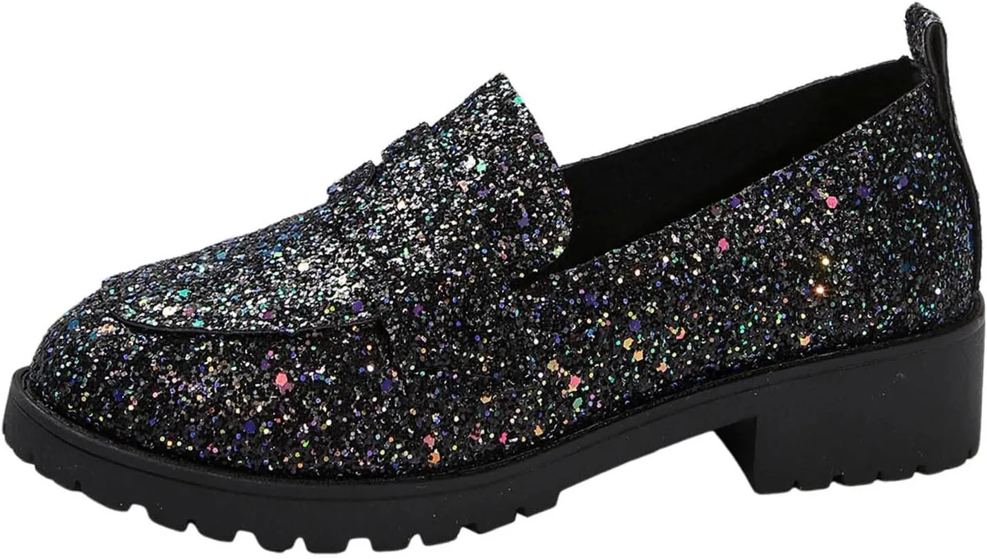 Dress Shoes Women Comfort Rhinestone Loafers Dressy Flats Shoe Casual Penny Loafers Slip On Work Shoes