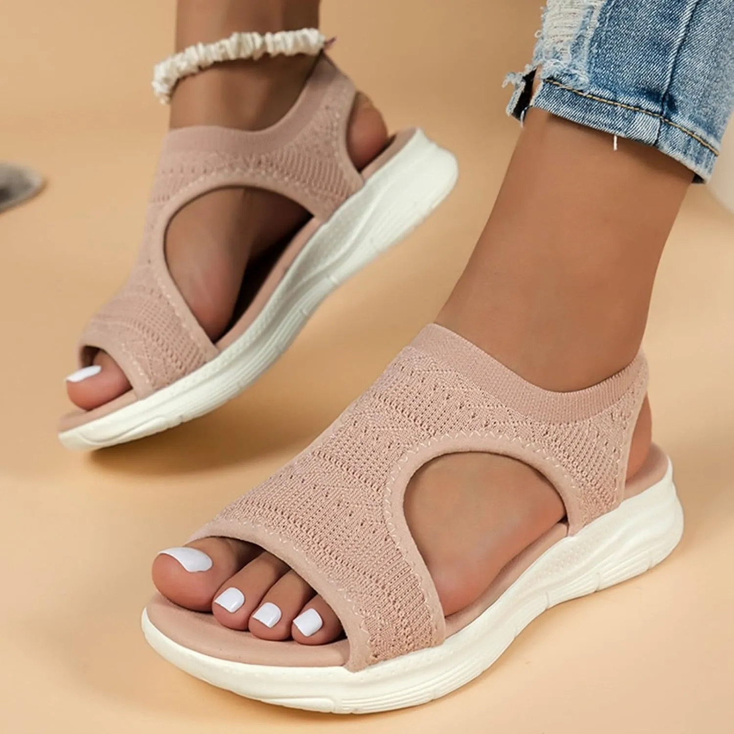 Eduavar Sandals for Women Casual Summer, Womens Sandals Casual Summer Closed Toe Sandals Plarform Sandals with Back Strap